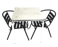 Distributors of Black Garden Set - Aluminium Stacking Table & 2 Black Steel Chairs