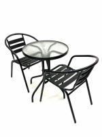Distributors of Black Garden Set - Round Glass Table & 2 Black Steel Chairs