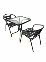 Distributors of Black Garden Set - Square Glass Table & 2 Black Steel Chairs