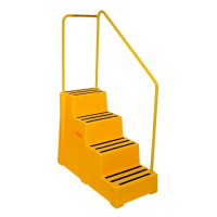 Heavy Duty Plastic Safety Steps 4 Tread with Handrail - Orange