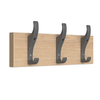 Coat Hook Rail 3 Hook with Oak Finish - Black