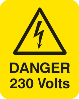 Danger 230 volts Sheet of 25 labels 40x50mm