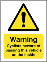 Cyclists beware of passing this vehicle on the inside