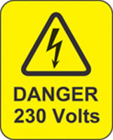 Danger 230 volts roll of 100 labels 40x50mm