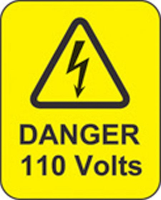 Danger 110 volts roll of 100 labels 40x50mm