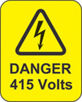 Danger 415 volts roll of 100 labels 40x50mm