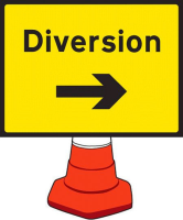 Diversion right cone sign 600x450mm