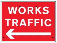 Works traffic arrow left, 600x450mm Re-Flex Sign (3mm reflective polypropylene)