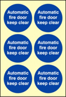 Automatic fire door keep clear  65mm dia - sheet of 6 photoluminescent