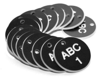 27mm Engraved Valve Tags - 50 sequential numbers - (eg. 1-50) White text on black