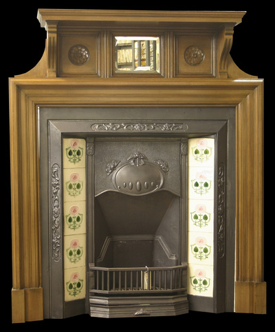 Late Victorian Walnut Fireplace 