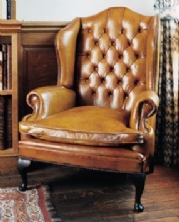 Queen Anne Wide Wing Chair in Leather