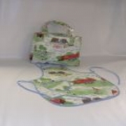 Matching oilcloth totes and aprons