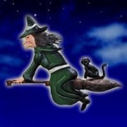 Green Witch Broomstick & Cat Vanehead