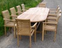 Oval Teak Extending Double Leaf Table Set with Lovina Stacking Chairs