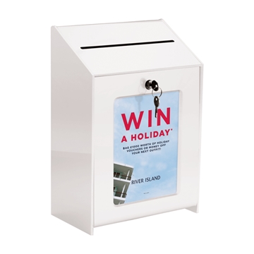 Lockable Ballot Box White Acrylic With A5 Poster Slot