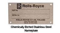 Chemically etched stainless steel nameplates