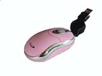 Mini USB & PS2 Pink Optical Mouse With Retractable Cable