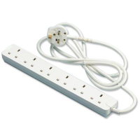 6 Gang Way Mains Extension Sockets 13A with  2m Cable WHITE
