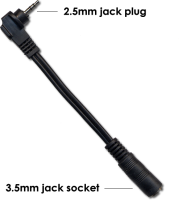 2.5mm Right Angled Stereo Jack Plug to 3.5mm Socket Adapter 13cm
