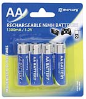 Mercury AA Rechargeable NiMH 1300mA 1.2V Batteries 4 Pack