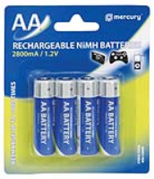 Mercury AA Rechargeable NiMH 2800mA 1.2V Batteries 4 Pack