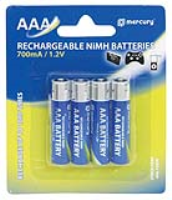 Mercury AAA Rechargeable NiMH 700mA 1.2V Batteries 4 Pack