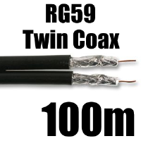 CCTV Cable Twin Coaxial RG59 Solid Reel Black 100m