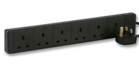 6 Gang Way Mains Extension Sockets 13A with  1m Cable BLACK