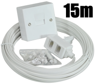 BT Telephone Cable Lead Extension Kit With Wall Socket & Clips 15m