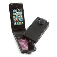 Black Hampton Leather Flip up iPhone 5 Case with Strap