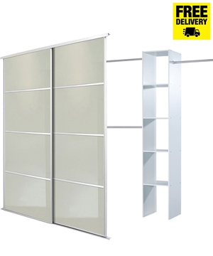 Twin Pack 4 panel Silver Frame Soft White Glass with Track - opening width 1195mm