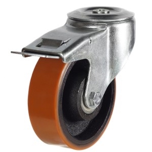  Industrial Bolt Hole Brake Swivel Castor Cast Iron Polyurethane Wheel