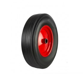 Black Rubber Tyred Wheel Red Steel Centre