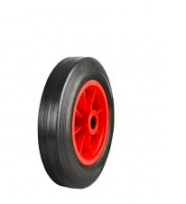 200mm Black Rubber Tyred Wheel w/ Red Centre and 25.4mm Bore
