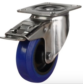 Industrial Castor Top Plate Swivel Brake Blue Rubber Wheel