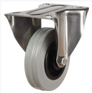 Stainless Steel Top Plate Fixed Castor Grey Rubber Wheel