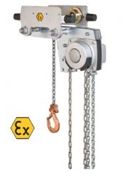 Yalelift model LH ATEX Hand chain hoist with integrated push or geared type trolley (low headroom) Capacity 500 - 10000 kg