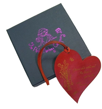 Quality Leather Heart Bookmark - Grow Old With Me!