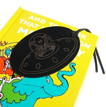 Leather Children's Bookmark - Spaceship & Alien