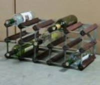 Classic 15 bottle dark oak stained wood and galvanised metal wine rack self assembly  