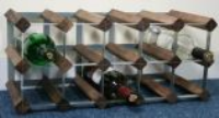 Classic 15 bottle walnut stained wood and galvanised metal wine rack ready assembled 
