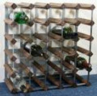 Classic 30 bottle walnut stained wood and galvanised metal wine rack ready assembled 