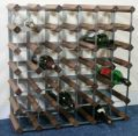 Classic 42 bottle walnut stained wood and galvanised metal wine rack ready assembled 