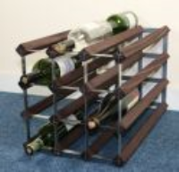 Double depth 24 bottle dark oak stained wood and galvanised metal wine rack ready assembled