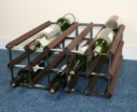 Double depth 30 bottle dark oak stained wood and galvanised metal wine rack ready assembled