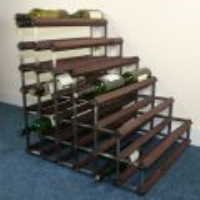 Double depth 54 bottle dark oak stained wood and galvanised metal wine rack ready assembled