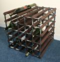Double depth 60 bottle dark oak stained wood and galvanised metal wine rack ready assembled