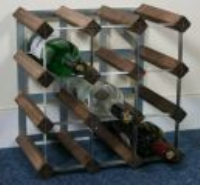 Classic 12 bottle walnut stained wood and galvanised metal wine rack ready assembled 