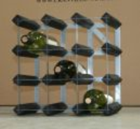 Classic 12 bottle black stained wood and galvanised metal wine rack ready assembled 